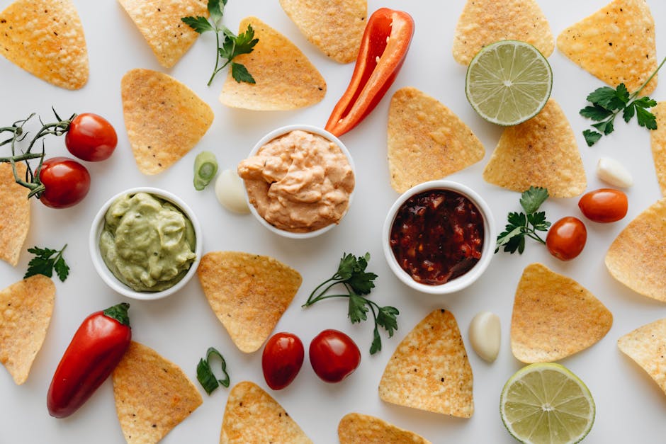 Spread of nachos and fresh ingredients